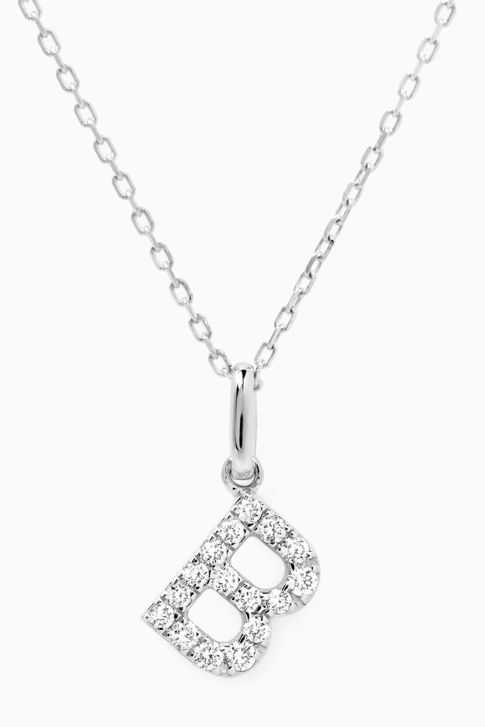 

B Letter Diamond Necklace in 18kt White Gold, Neutral
