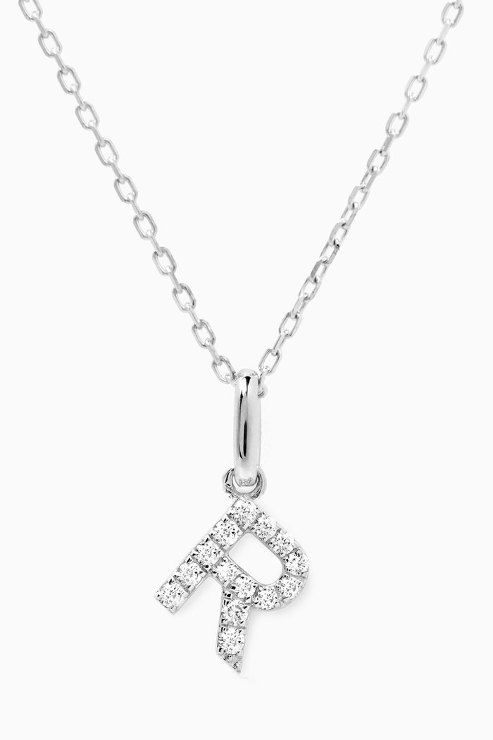 

R Letter Diamond Necklace in 18kt White Gold, Neutral