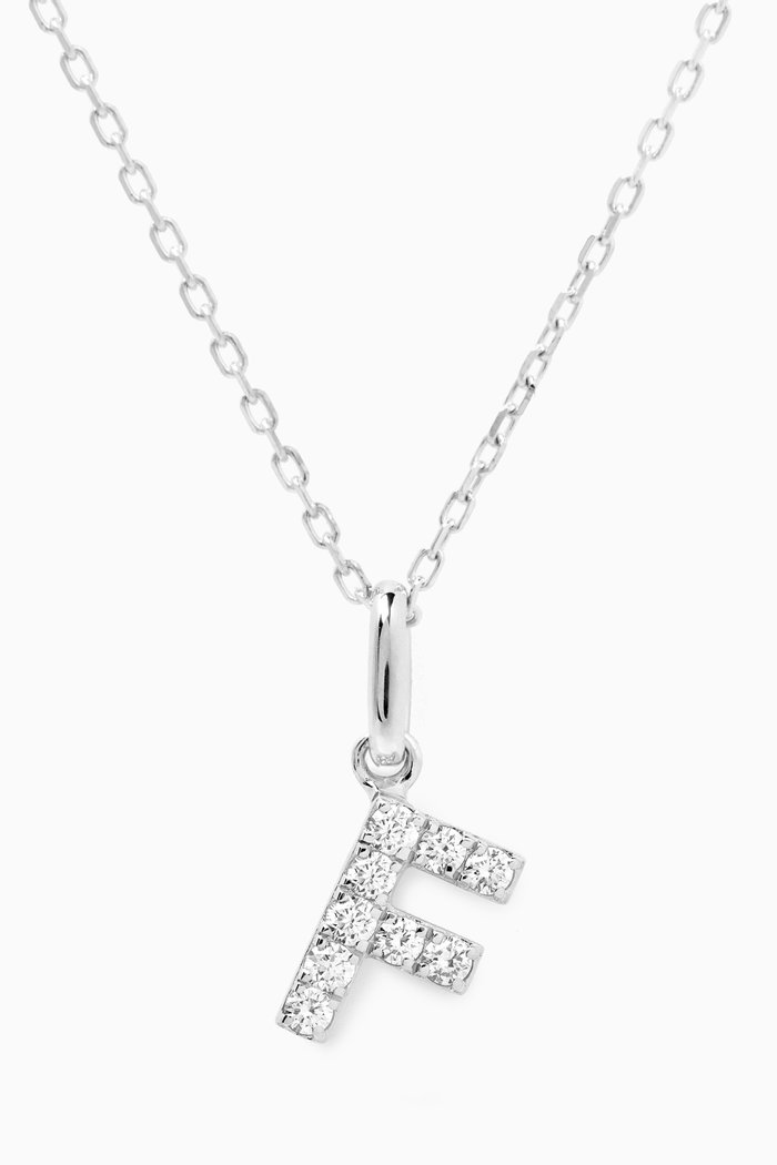 F Letter Diamond Necklace in 18kt White Gold