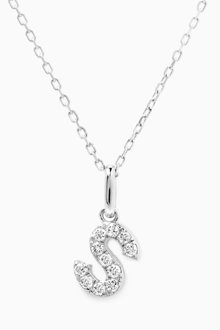 S Letter Diamond Necklace in 18kt White Gold, Neutral