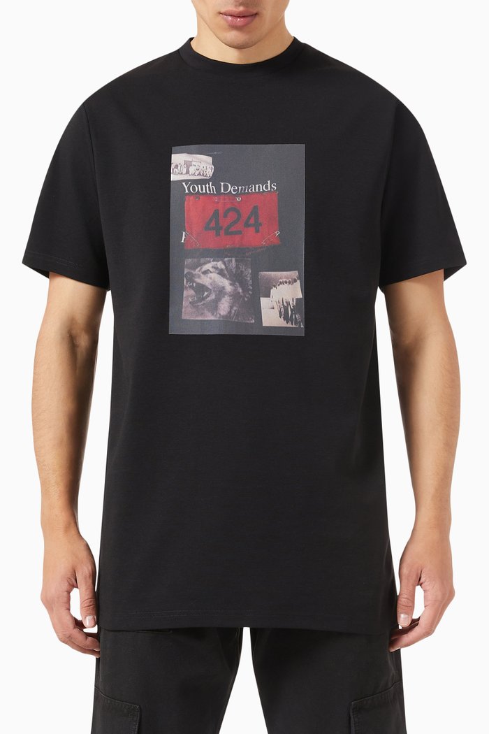 

Printed T-shirt in Cotton Jersey, Black