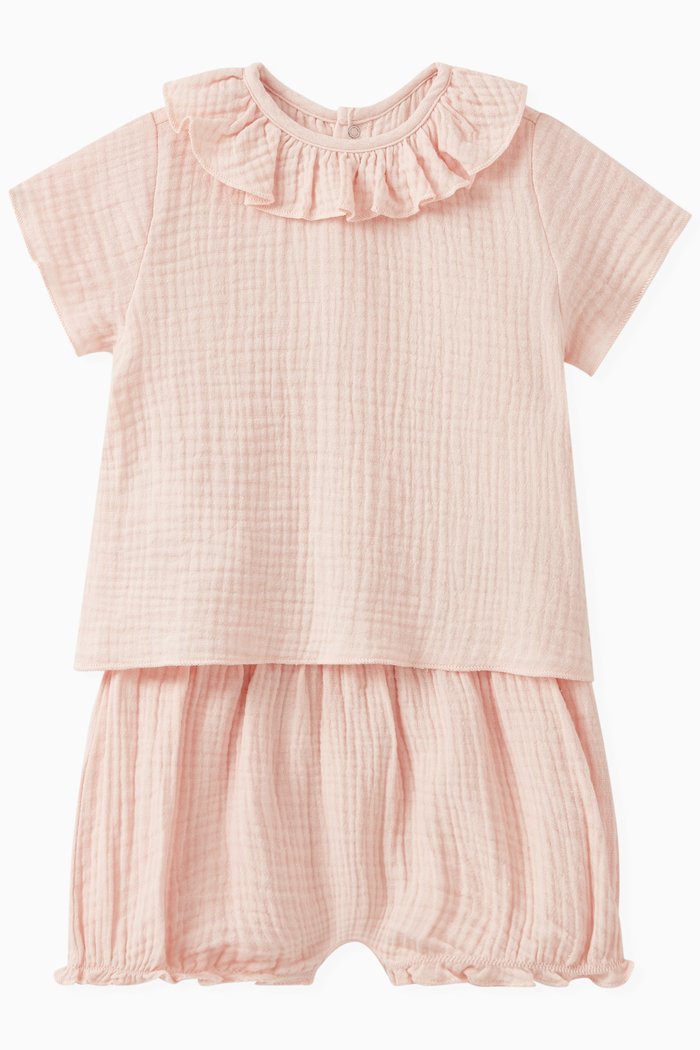 

Ruffled T-shirt Set in Cot6ton, Pink