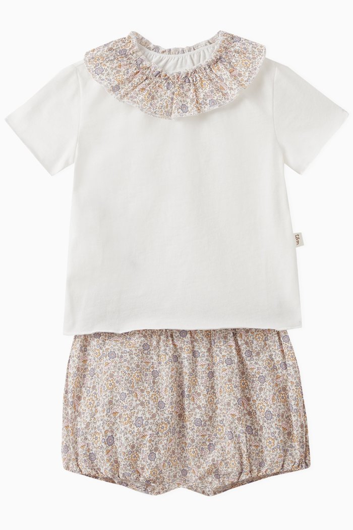 

Short Sleeve Top & Bloomers Set in Cotton, White