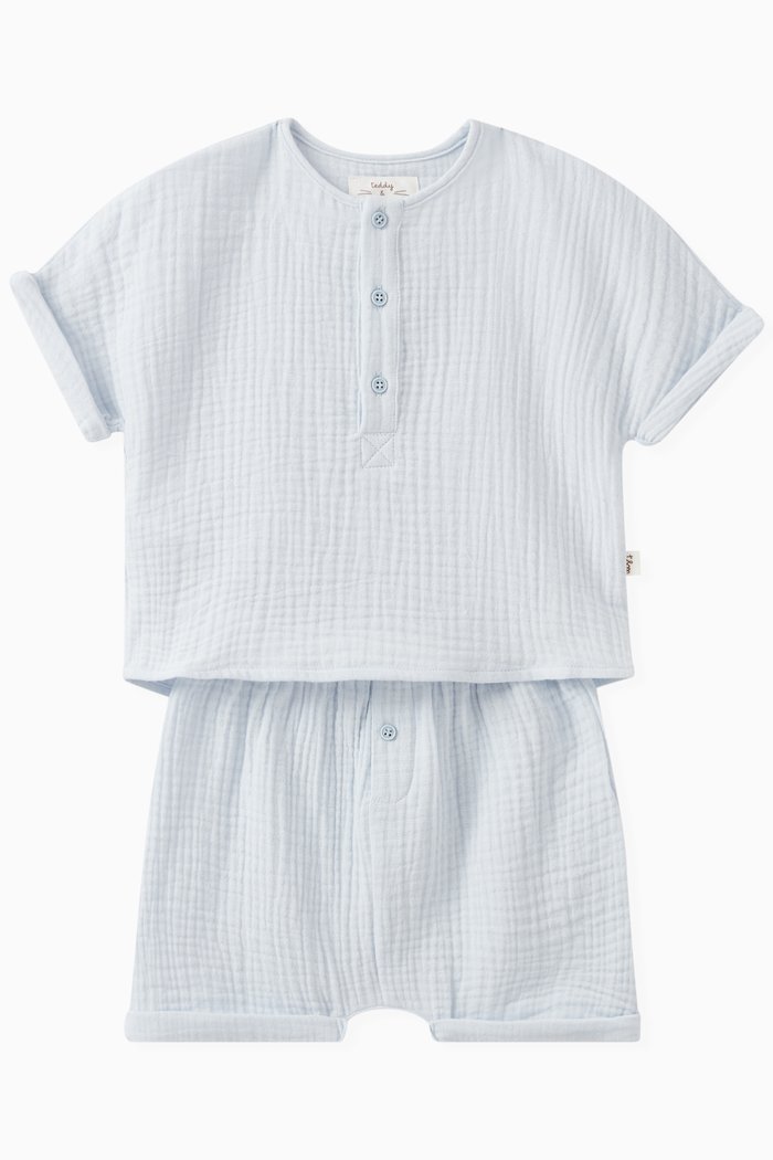 

Plain T-shirt & Shorts Set in Cotton, Blue