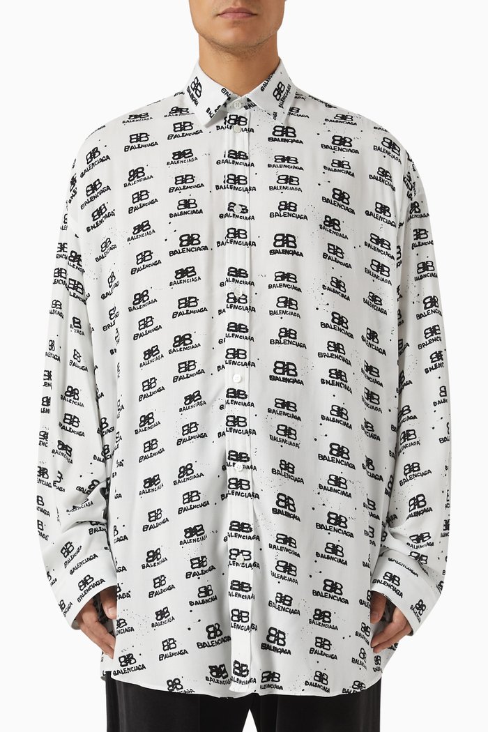 

Oversized Logo Print Shirt in Cotton, White