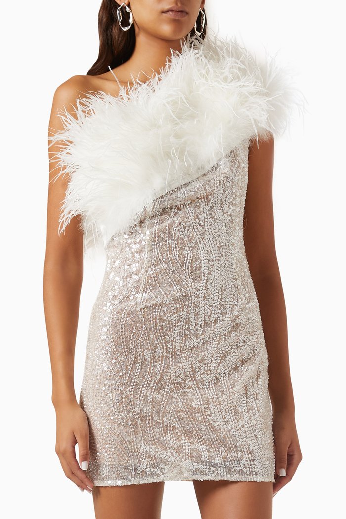

Lulu Sequins & Feather Mini Dress, White