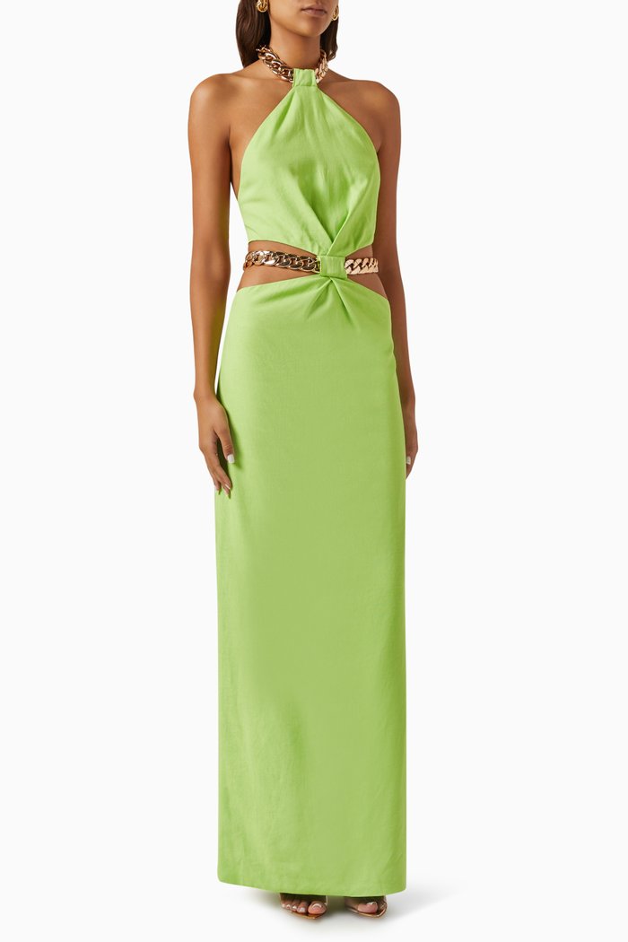 

Naomi Chain-link Maxi Dress in Cotton, Green