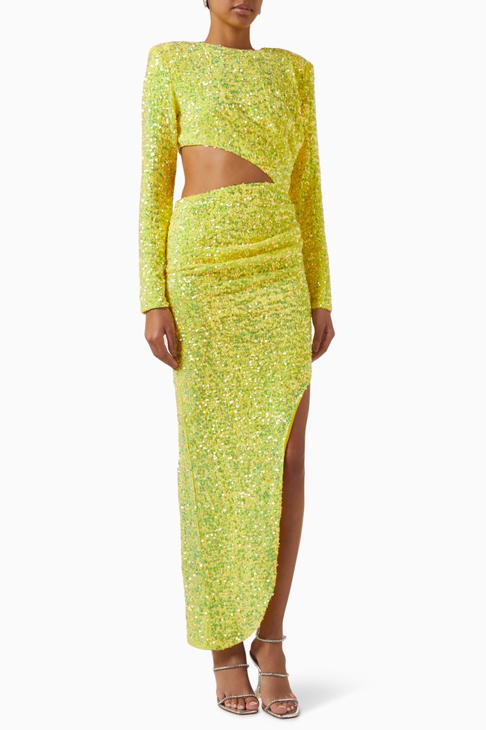 Ricky Sequins Gown, Yellow