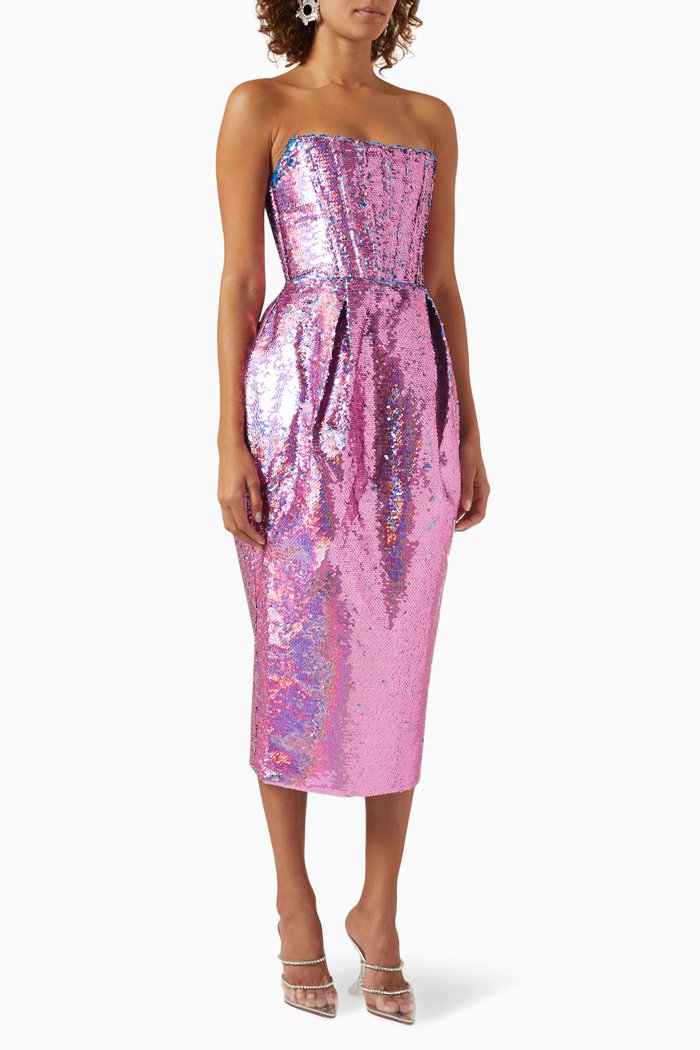 

Maraya Corset Midi Dress in Sequin, Multicolour
