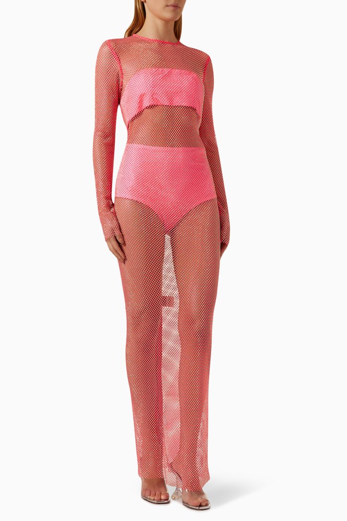 

Webb Maxi Dress in Crystal Mesh, Pink