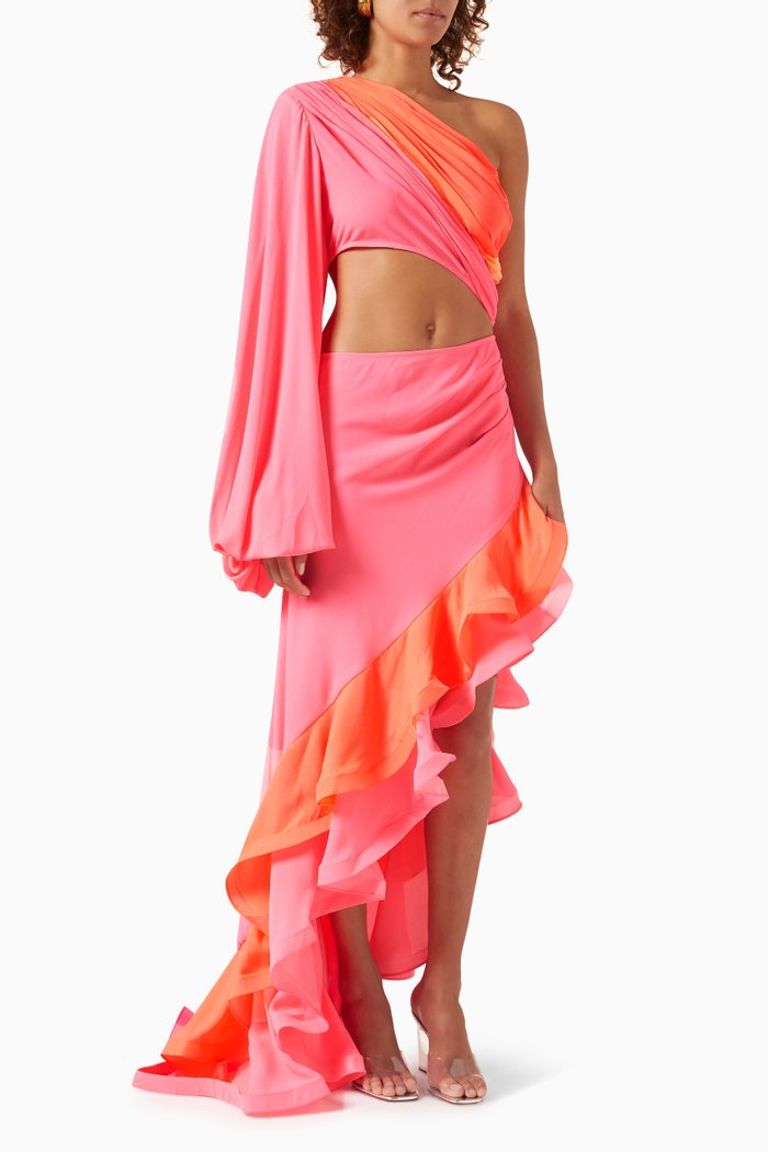 Hanna Cut-out Ruffled Maxi Dress, Multicolour