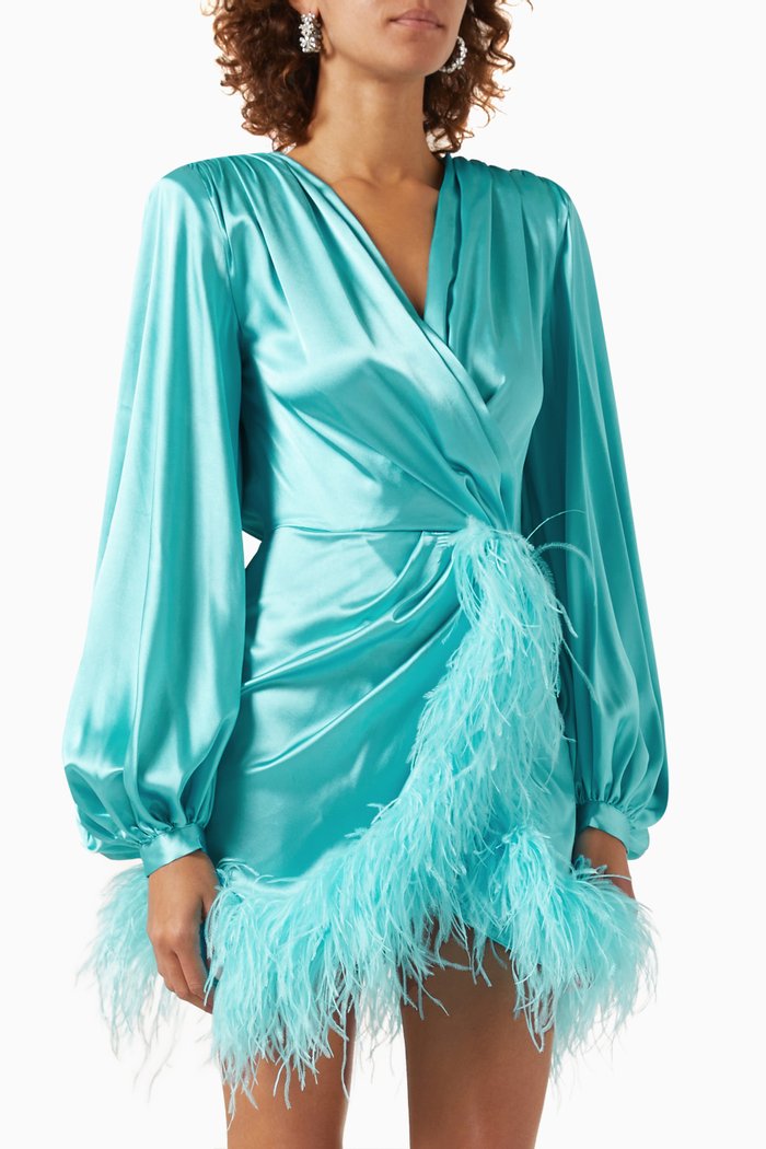 Farah Mini Dress in Satin, Blue