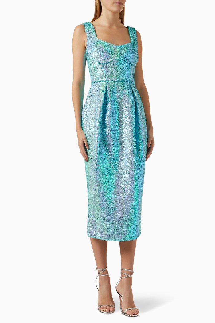 Katherine Midi Dress in Sequins, Blue