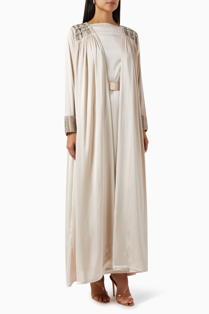 Embellished Abaya Dress Set, Neutral
