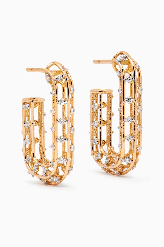 

Chunky Rectangle Cage Diamond Earrings in 18kt Gold, Yellow