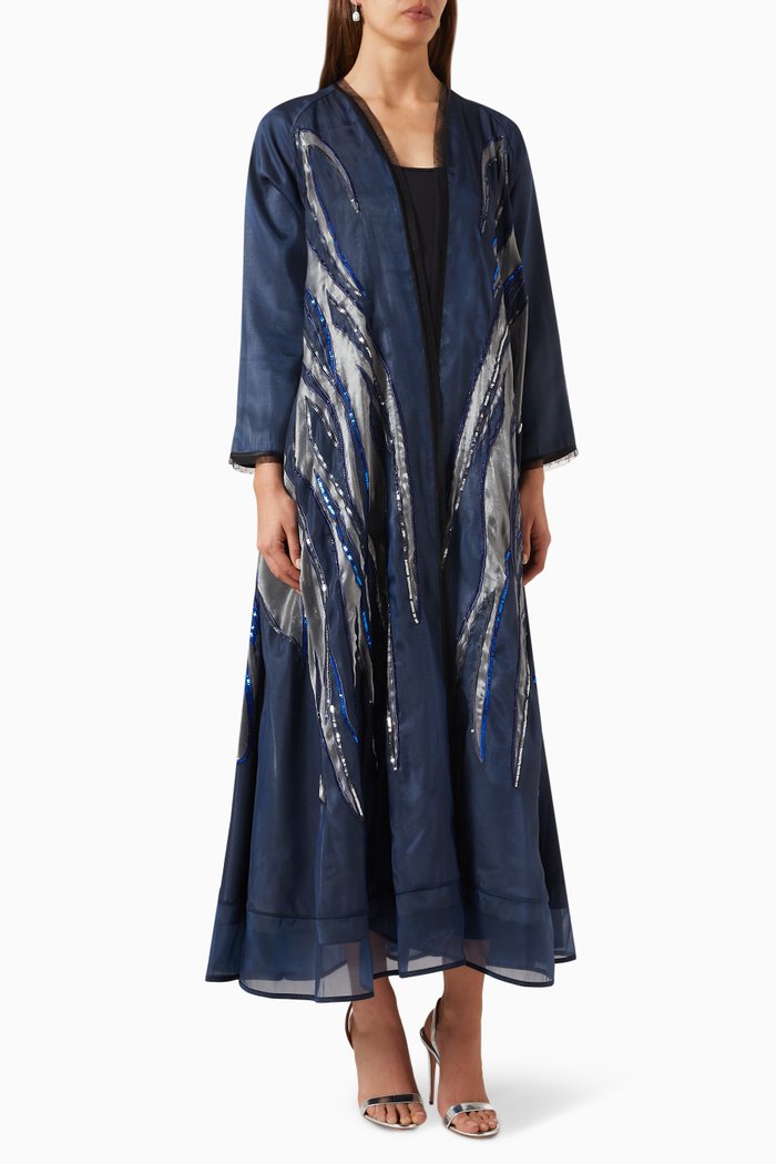 

Sequin-embroidered Abaya in Organza, Blue