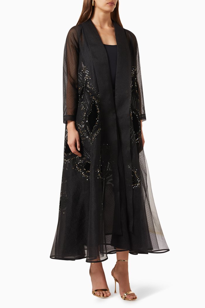 

Sequin-embellished Abaya in Organza, Black