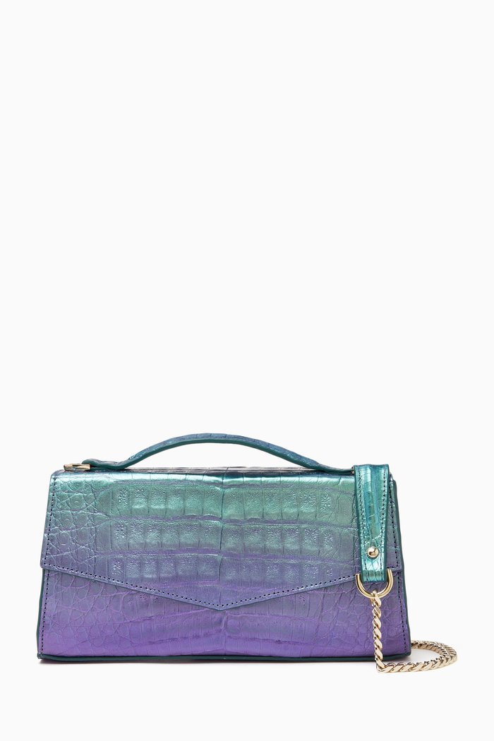 

Alice Crossbody Bag in Metallic Crocodile Leather, Blue
