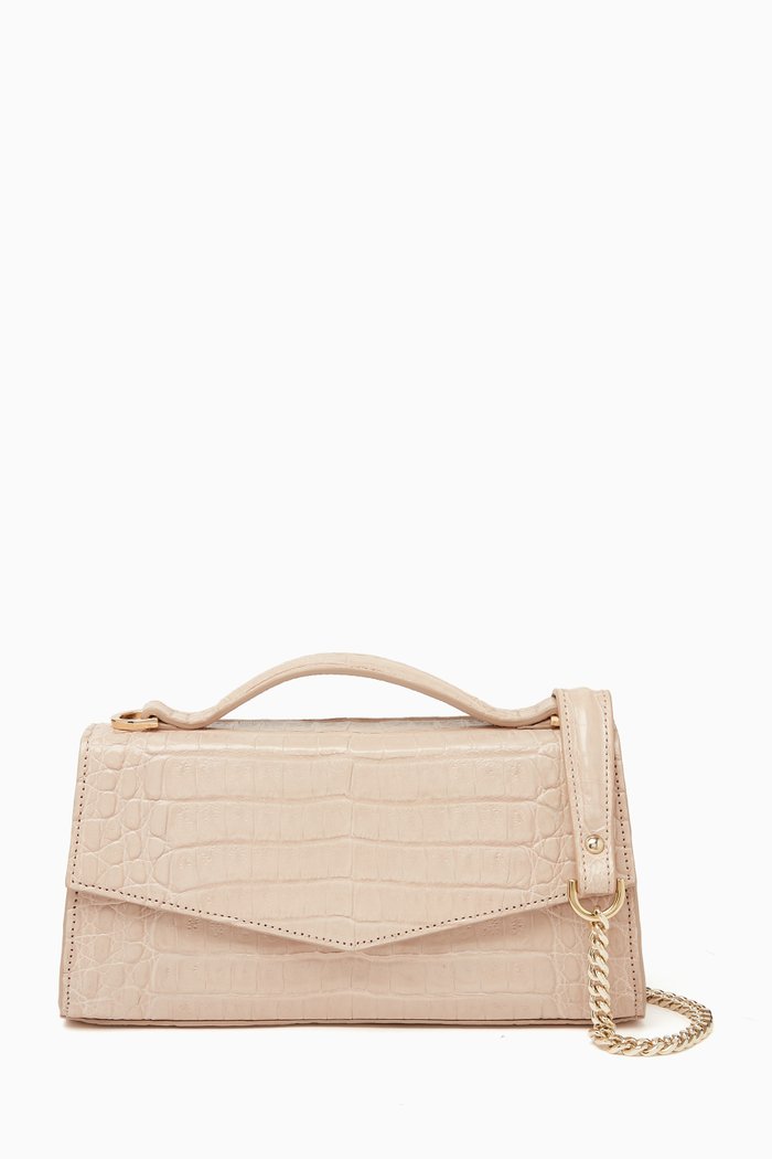 

Alice Crossbody Bag in Metallic Crocodile Leather, Neutral