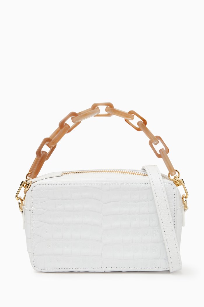 

Estefania Camera Bag in Crocodile Leather, White