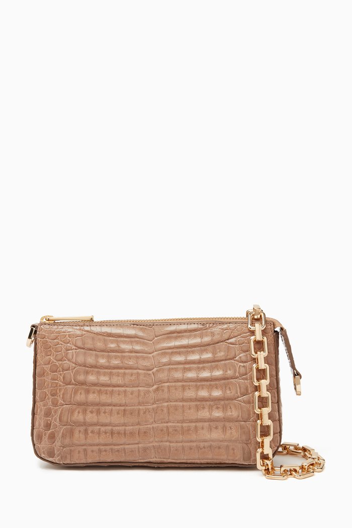 

Madison Shoulder Bag in Crocodile Leather, Brown