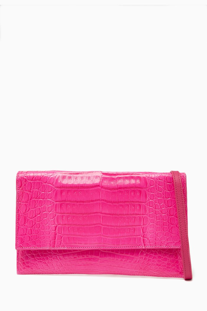 

Sofia Clutch Bag in Crocodile Leather, Pink