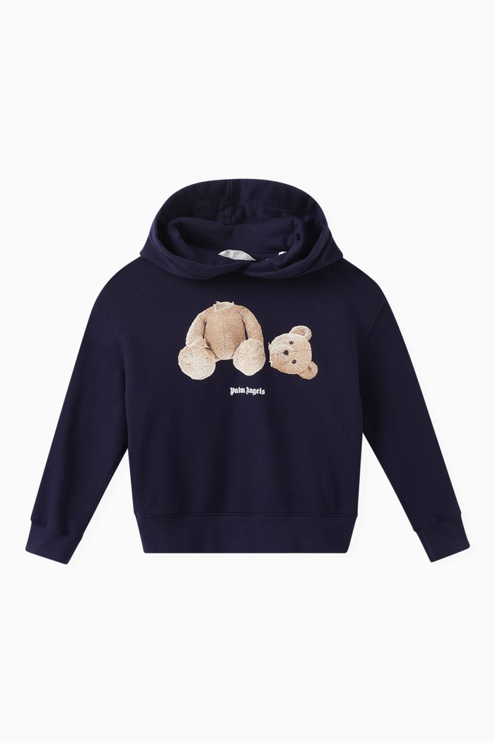 Logo Teddy Bear Hoodie in Cotton, Blue