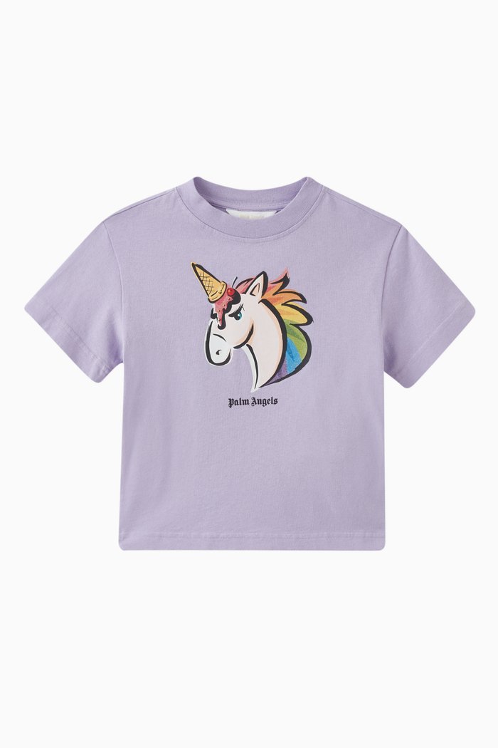 Unicorn Print T-shirt in Cotton, Purple