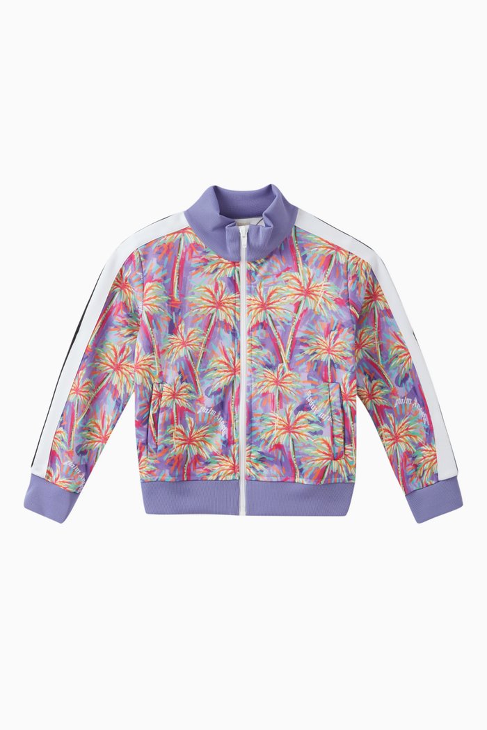 

Palm Tree Print Zip-Through Sweatshirt, Purple