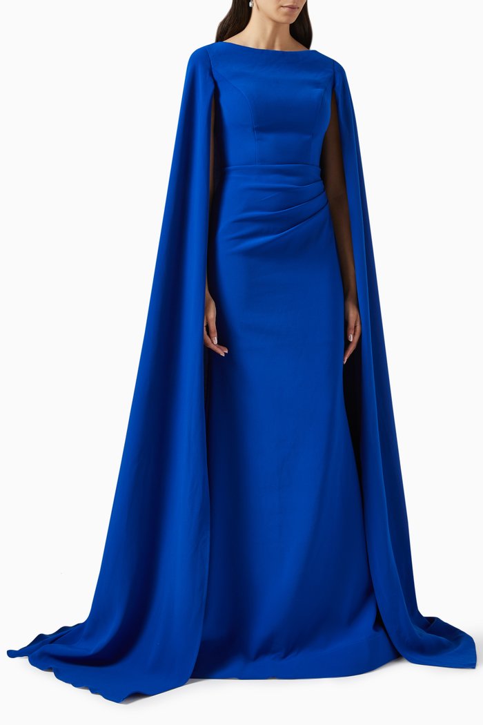 

Cape Maxi Gown in Stretch-crepe, Blue