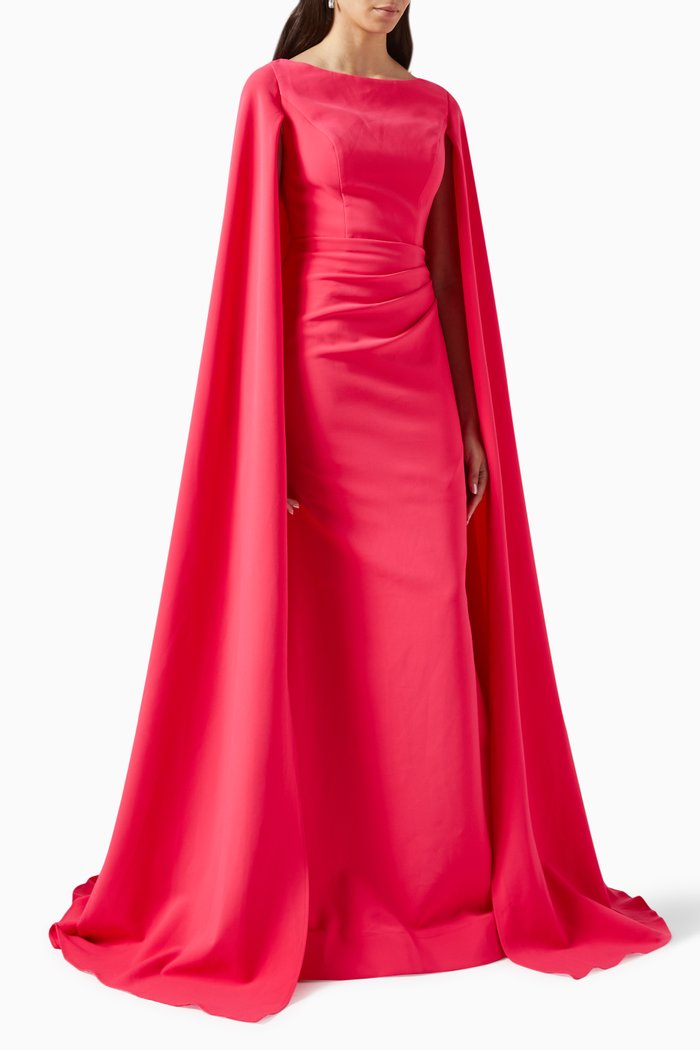 

Cape Maxi Gown in Stretch-crepe, Red