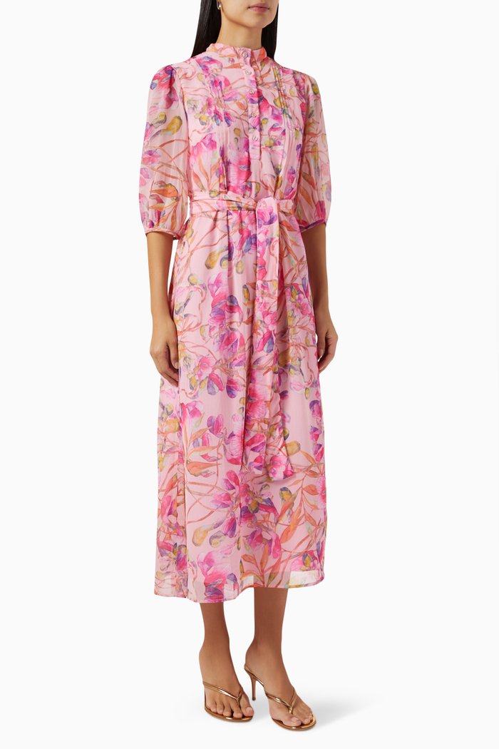 

Floral Midi Dress in Chiffon, Pink
