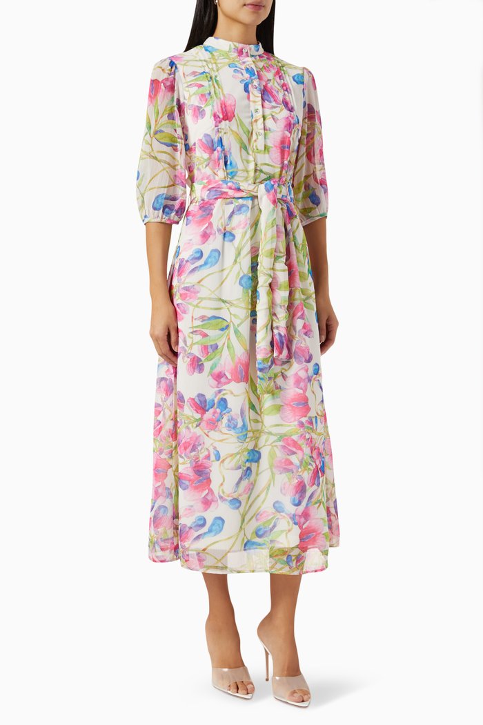 

Floral Dress in Chiffon, White