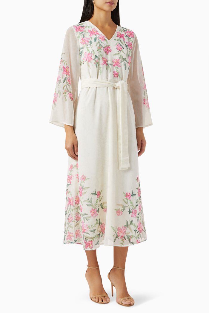 

Floral Shirtdress in Chiffon, White