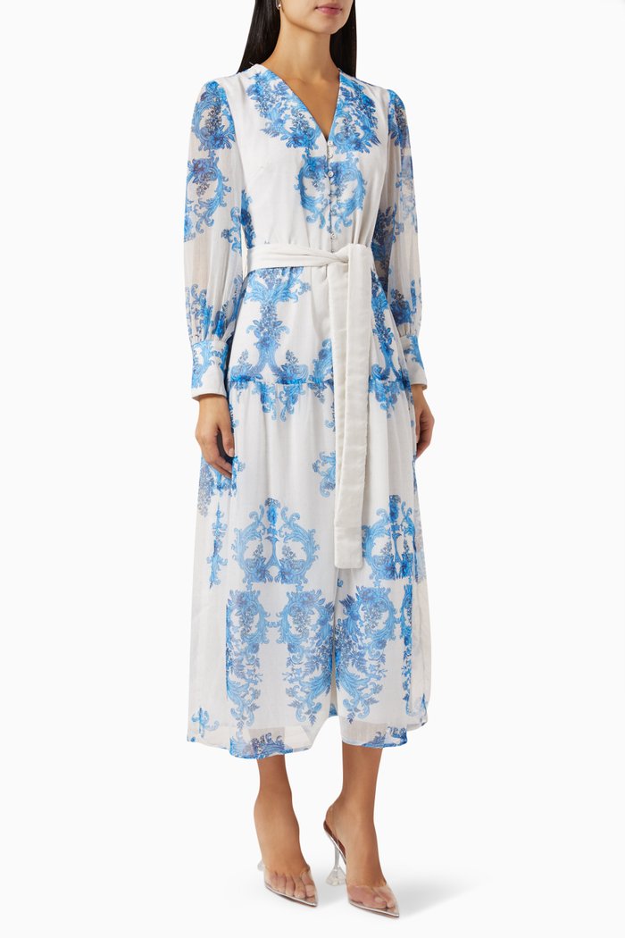 

Printed Maxi Dress in Chiffon, Blue