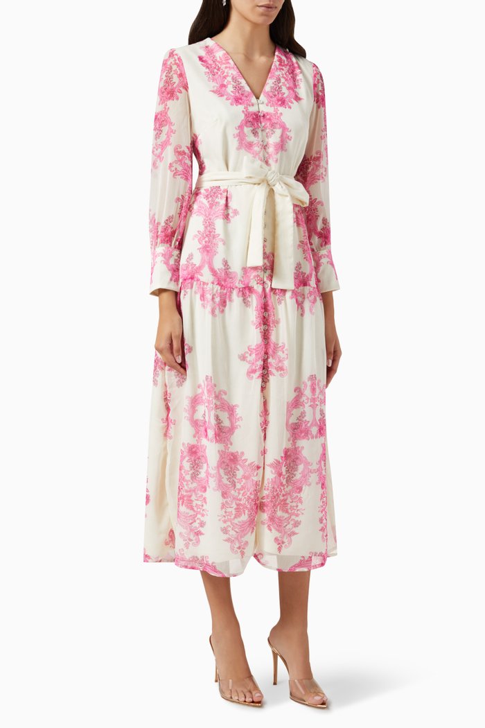 

Printed Midi Dress in Chiffon, Pink