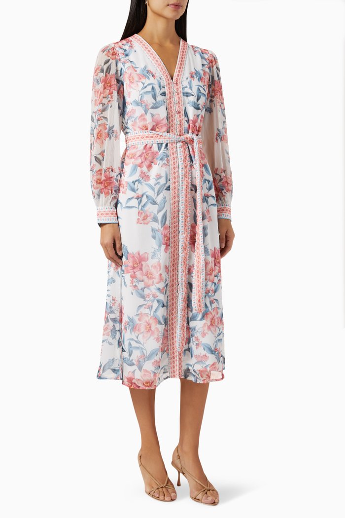 

Floral Shirtdress in Chiffon, Blue