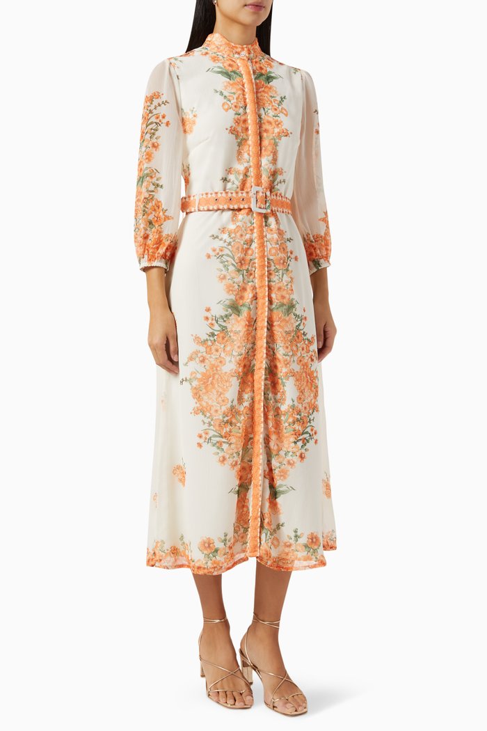 

Floral Shirtdress in Chiffon, Orange