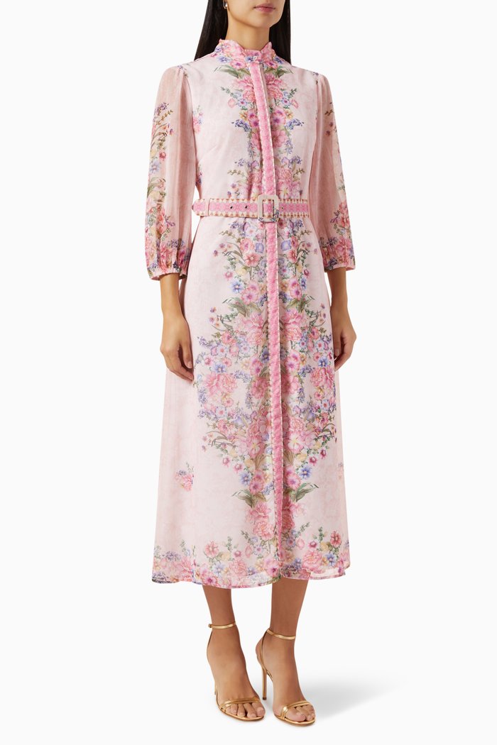 Floral Shirtdress in Chiffon, Pink