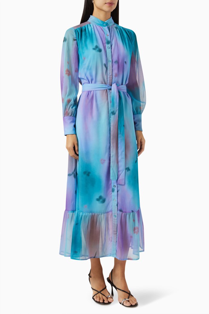 Two-tone Shirtdress in Chiffon, Blue