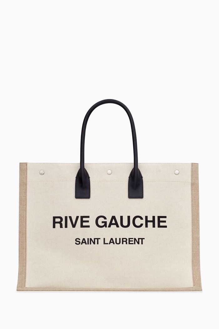 

Large Rive Gauche Tote Bag in Canvas & Leather, White