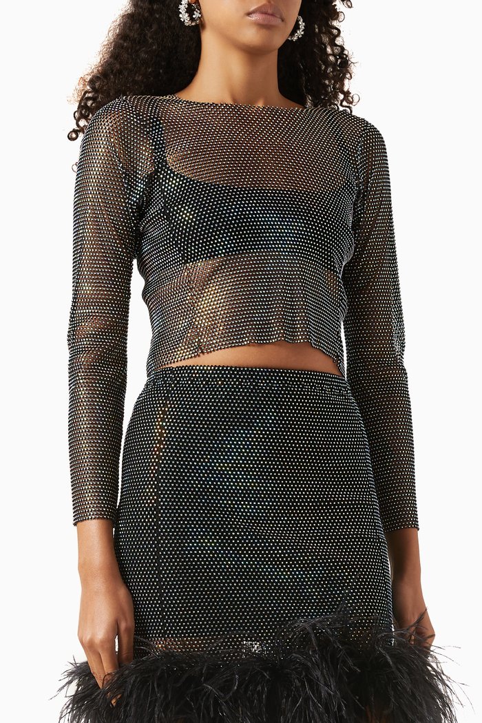 

Crystal Top in Rhinestone Mesh, Black