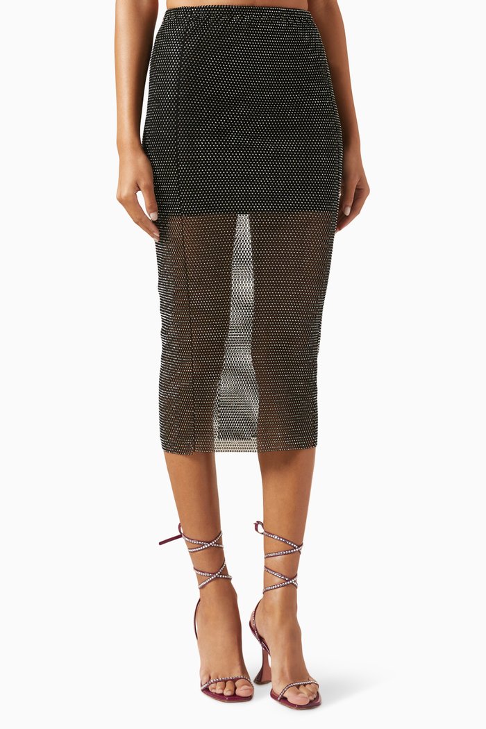 

Rhinestone-embellished Midi Skirt, Black