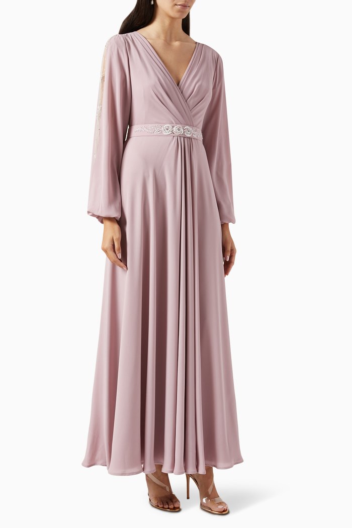 

Embellished Belt Maxi Dress in Crepe, Pink
