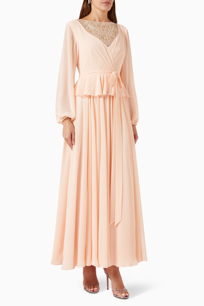 

Embellished Neckline Maxi Dress in Chiffon, Orange