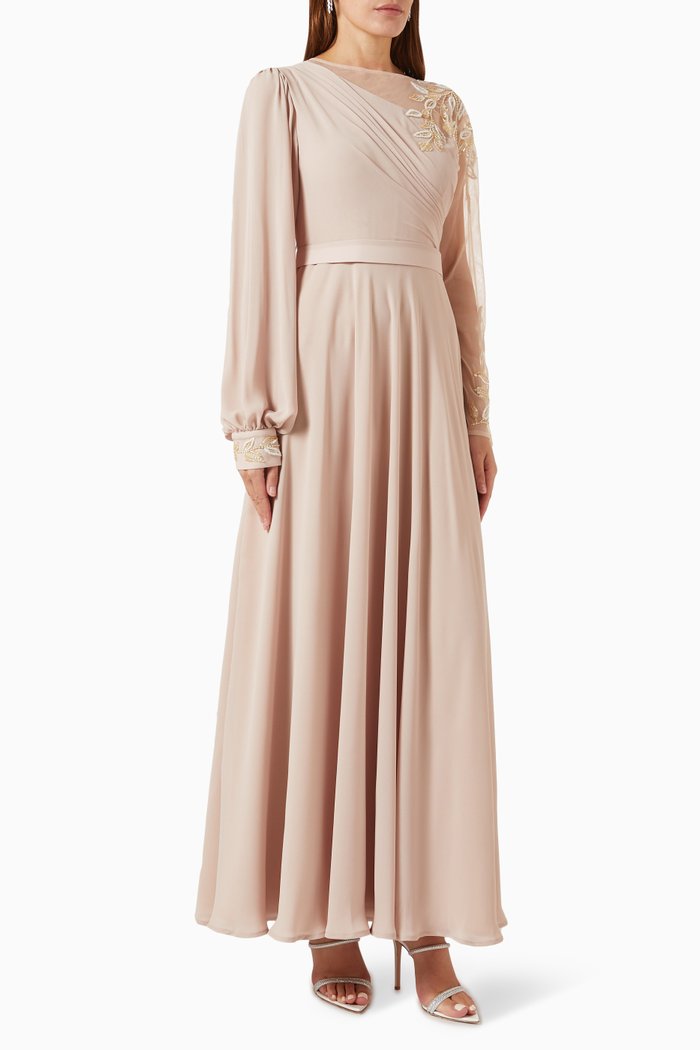

Embellished-side Maxi Dress in Crepe, Neutral