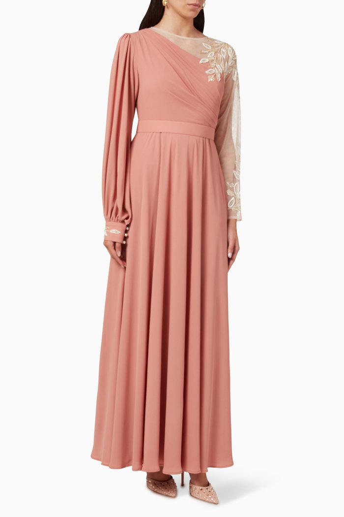 

Embellished Maxi Dress in Crepe, Brown
