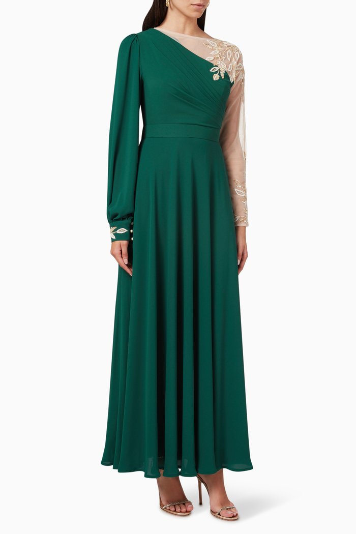

Embellished Maxi Dress in Crepe, Green