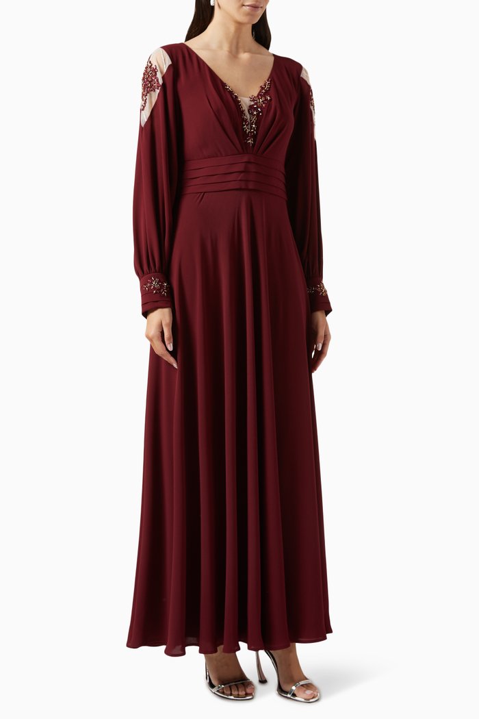 

Embellished V-neck Maxi Dress in Crepe, Red