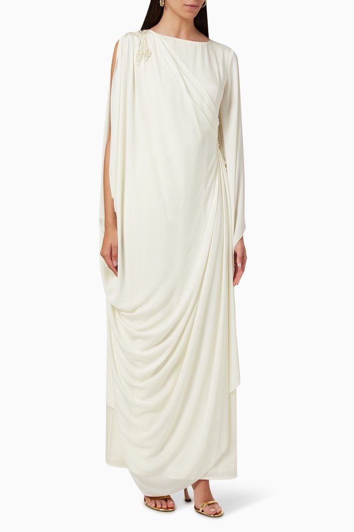 

Draped Maxi Dress in Silk & Crepe, Neutral